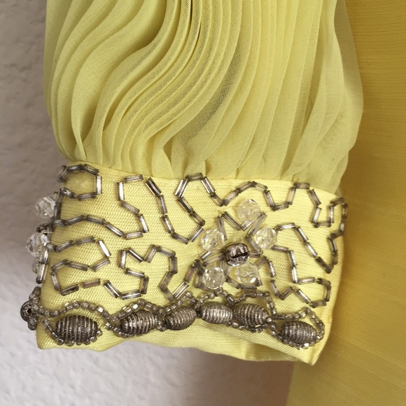 Vintage 1960s Mod Beaded Raw Silk Dress + Vest Duster Pleated Sleeves - Picture 11 of 14